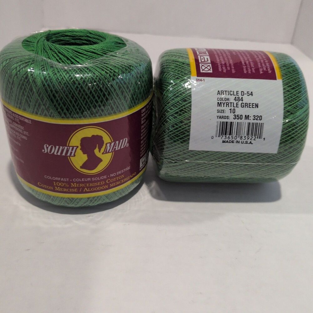 2-South Maid 100% Mercerized Cotton Crochet Thread Size 10 Myrtle Green 484 D-54